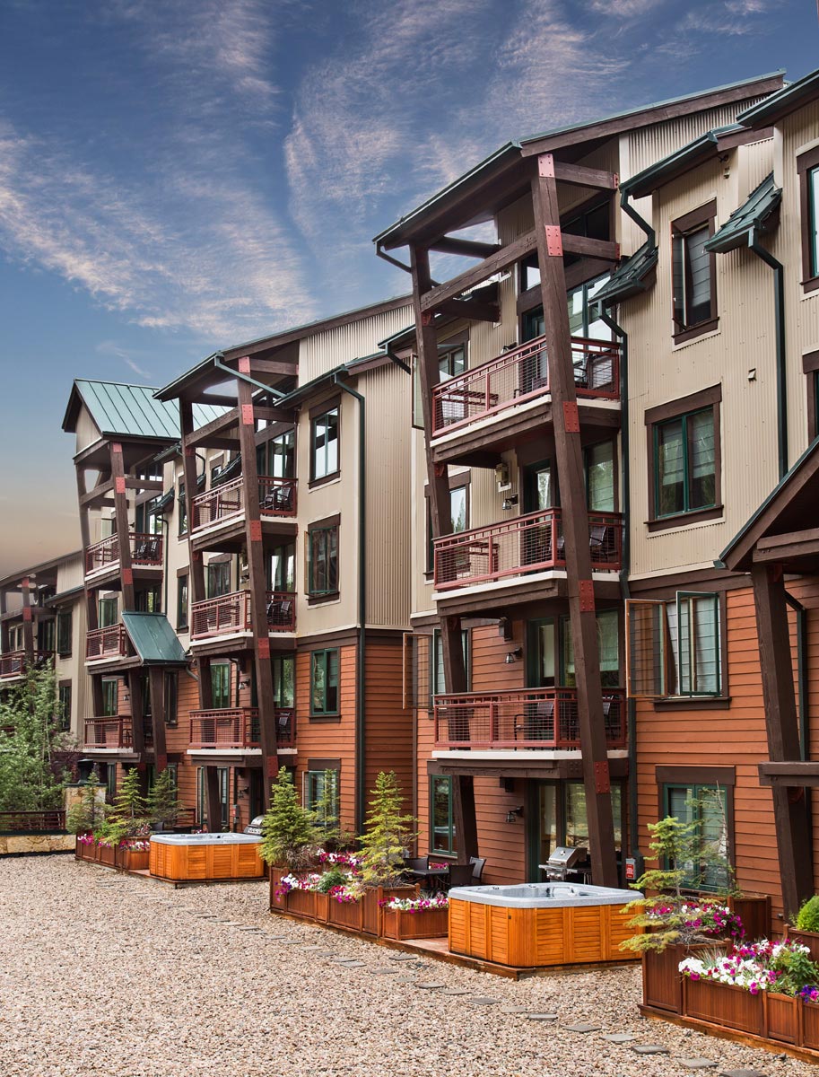 Exterior photograph of a luxury hotel resort in Breckenridge Colorado based architectural hotel and resort photographer Richard Steinberger